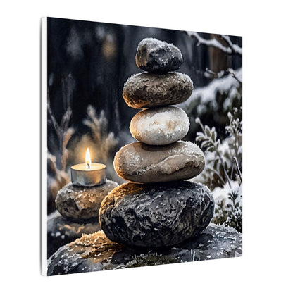River Stones Canvas Art | Winter Japandi Watercolor Art