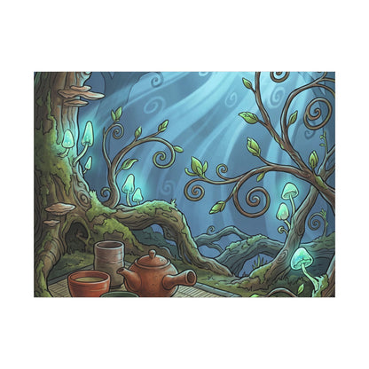 Spring Tea Ceremony Forest Whimsy Canvas Art | Cozy Decor