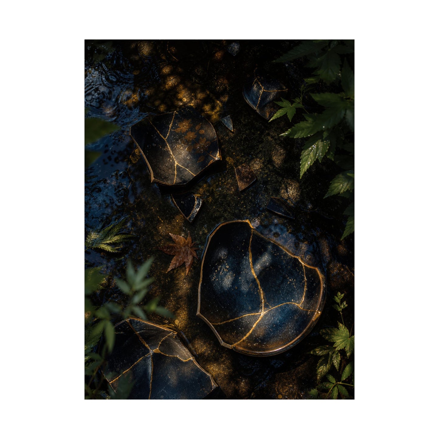 Broken Pottery Wall Art Print | Summer Dark Japandi Shadow Zen Art