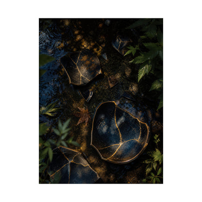Broken Pottery Wall Art Print | Summer Dark Japandi Shadow Zen Art