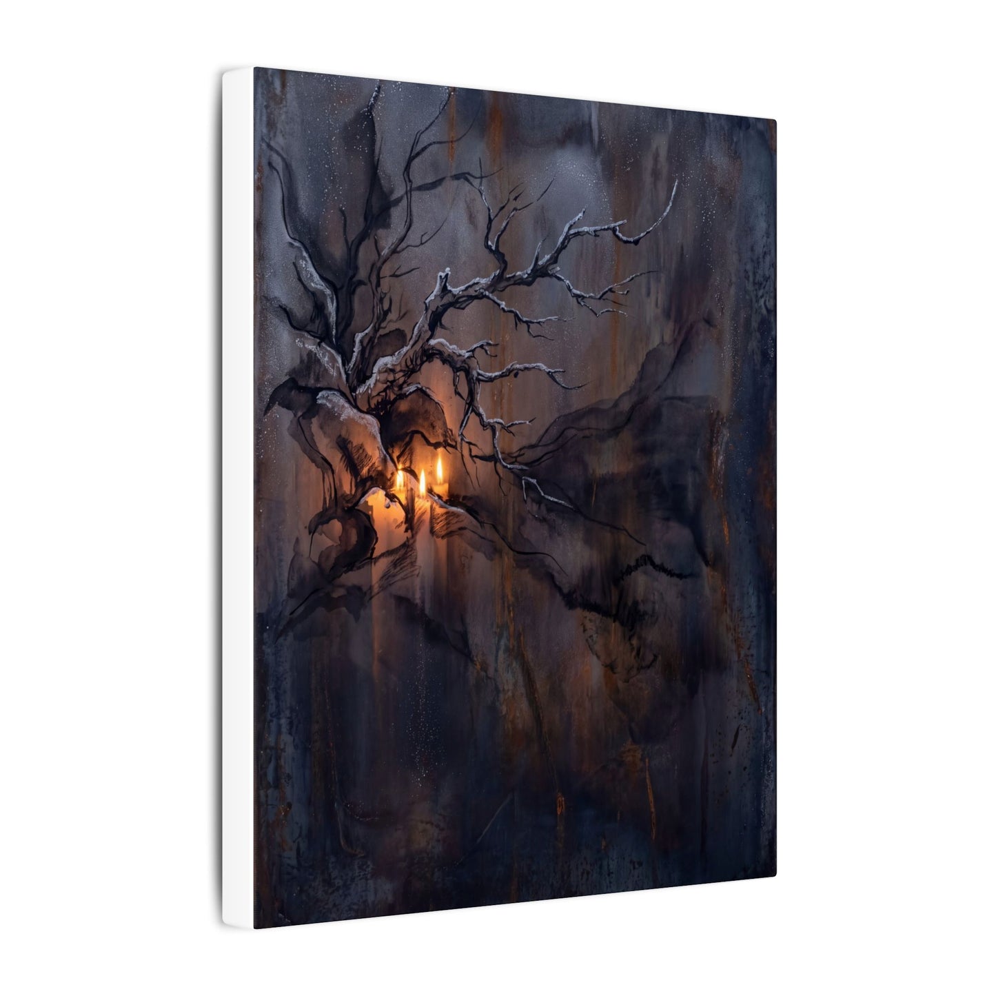 Winter Rust Patina Charcoal Ink Canvas Art | Atmospheric Decor