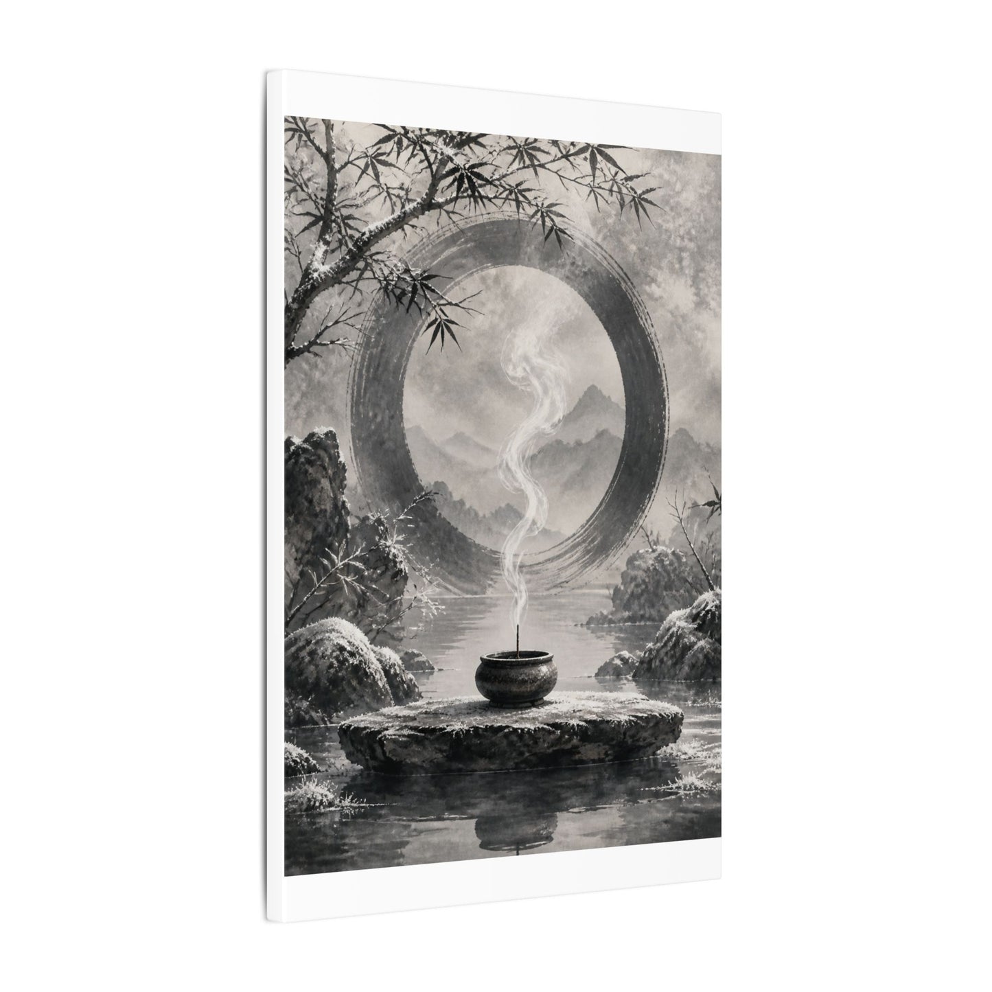 Incense Smoke Canvas Art | Winter Zen Sumi E Art