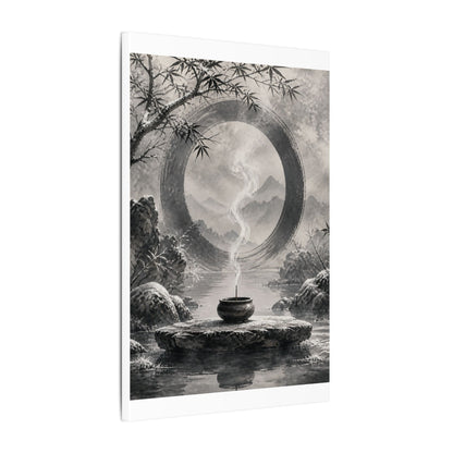 Incense Smoke Canvas Art | Winter Zen Sumi E Art