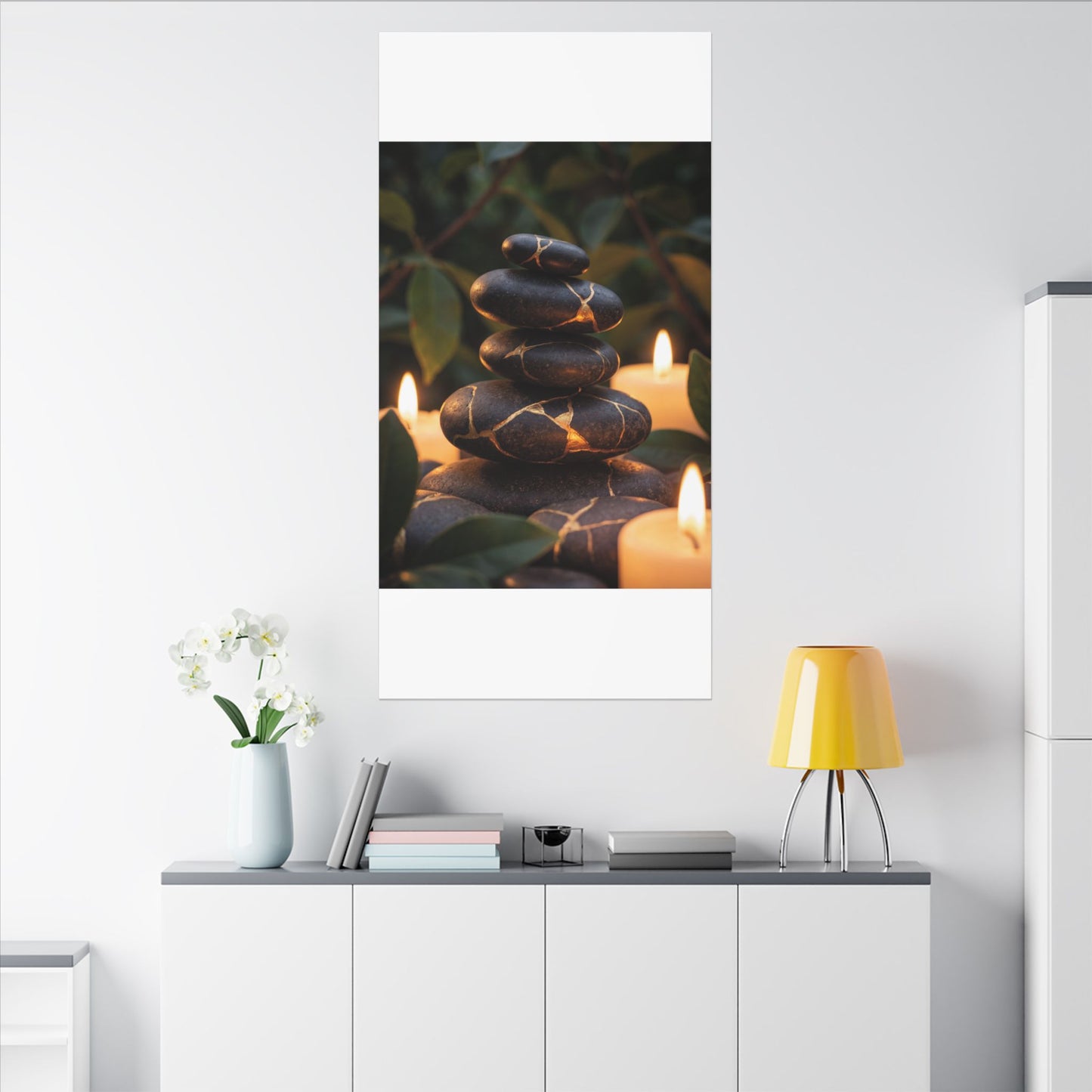 Summer River Stones Gold Vein Canvas Art | Philosophical Decor