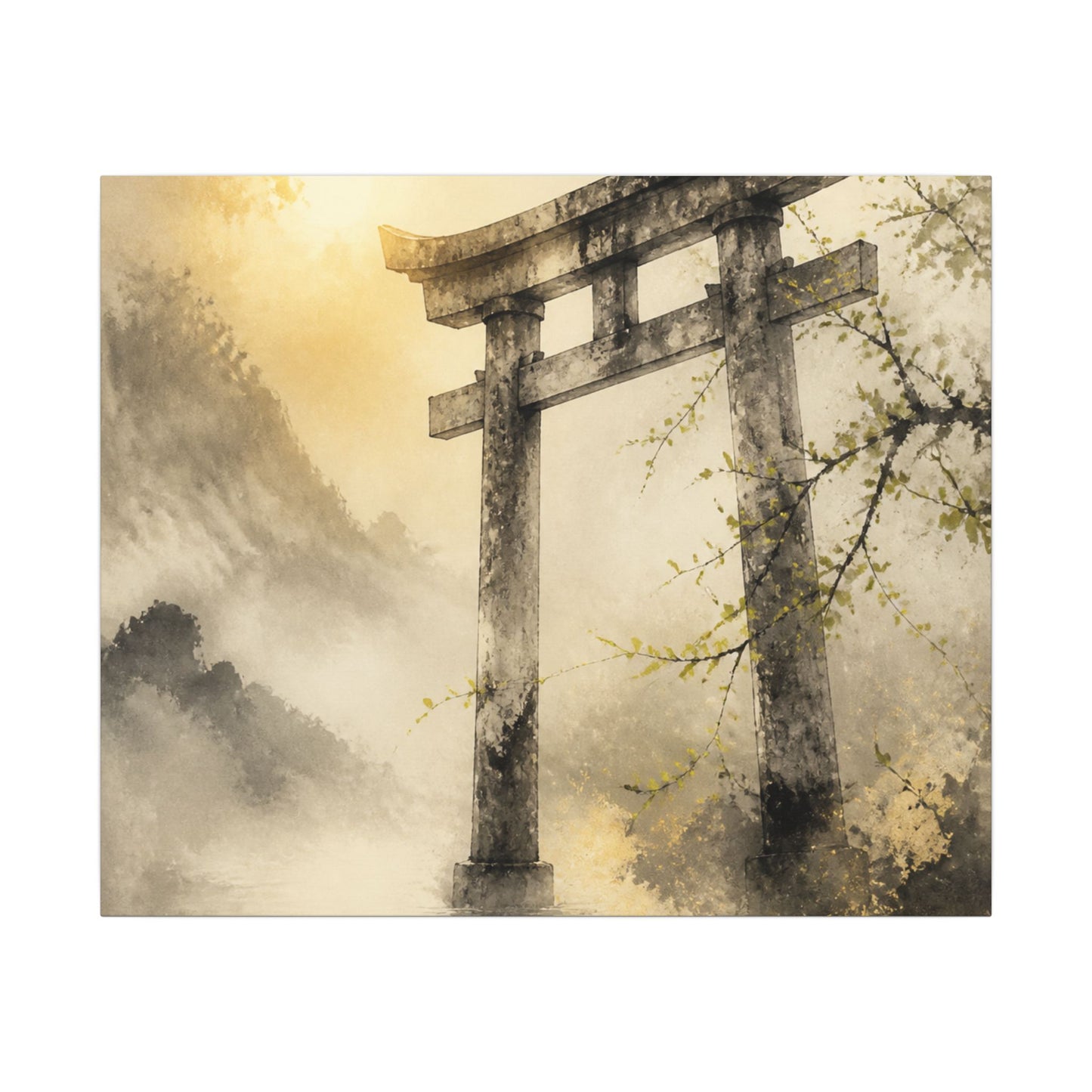 Spring Torii Gate Sumi E Canvas Art | Tranquil Decor
