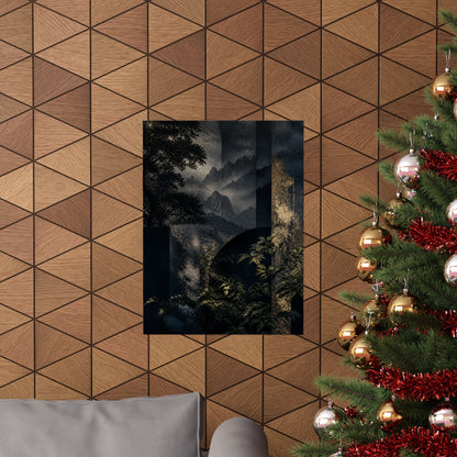 Fukinsei Mountain Mist Wall Art Print - Dark Japandi Moody Minimal