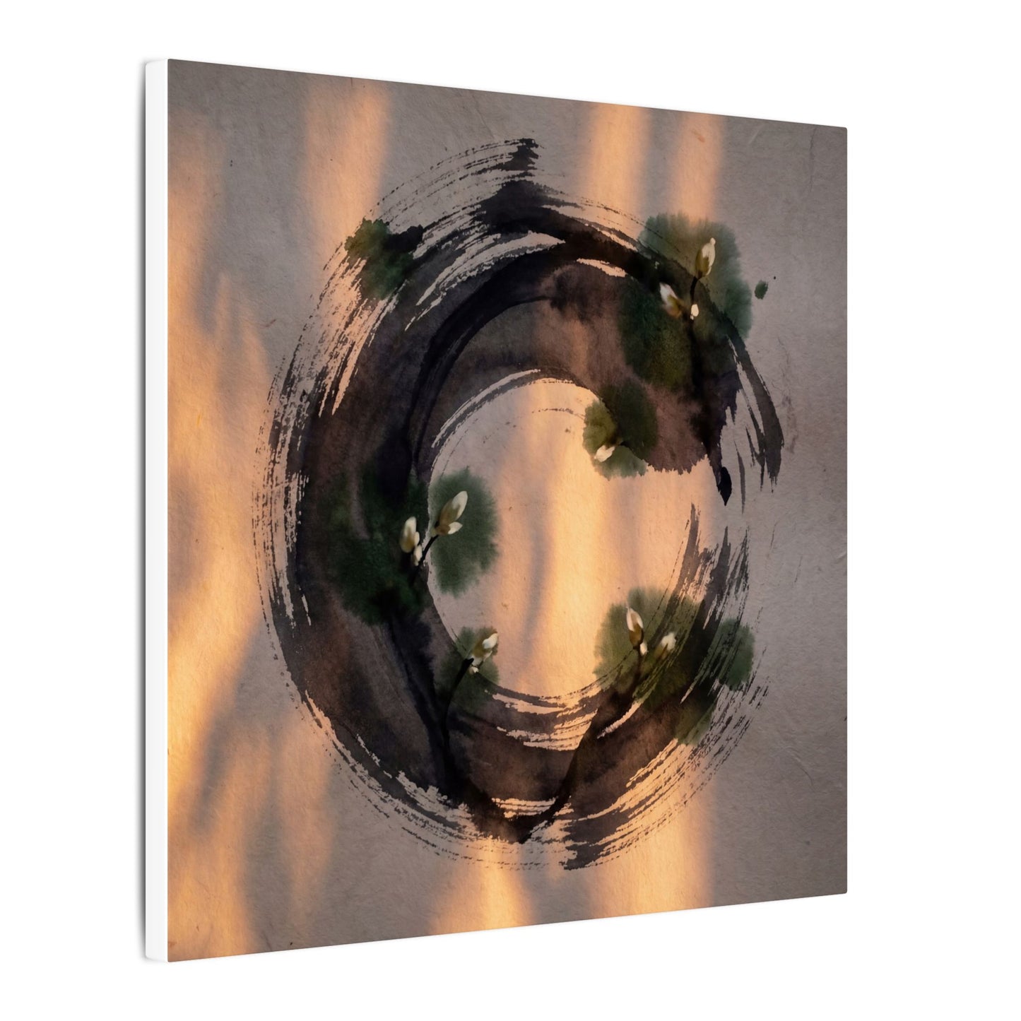 Ink Brushstroke Spring Canvas Art | Dark Japandi Bold Design