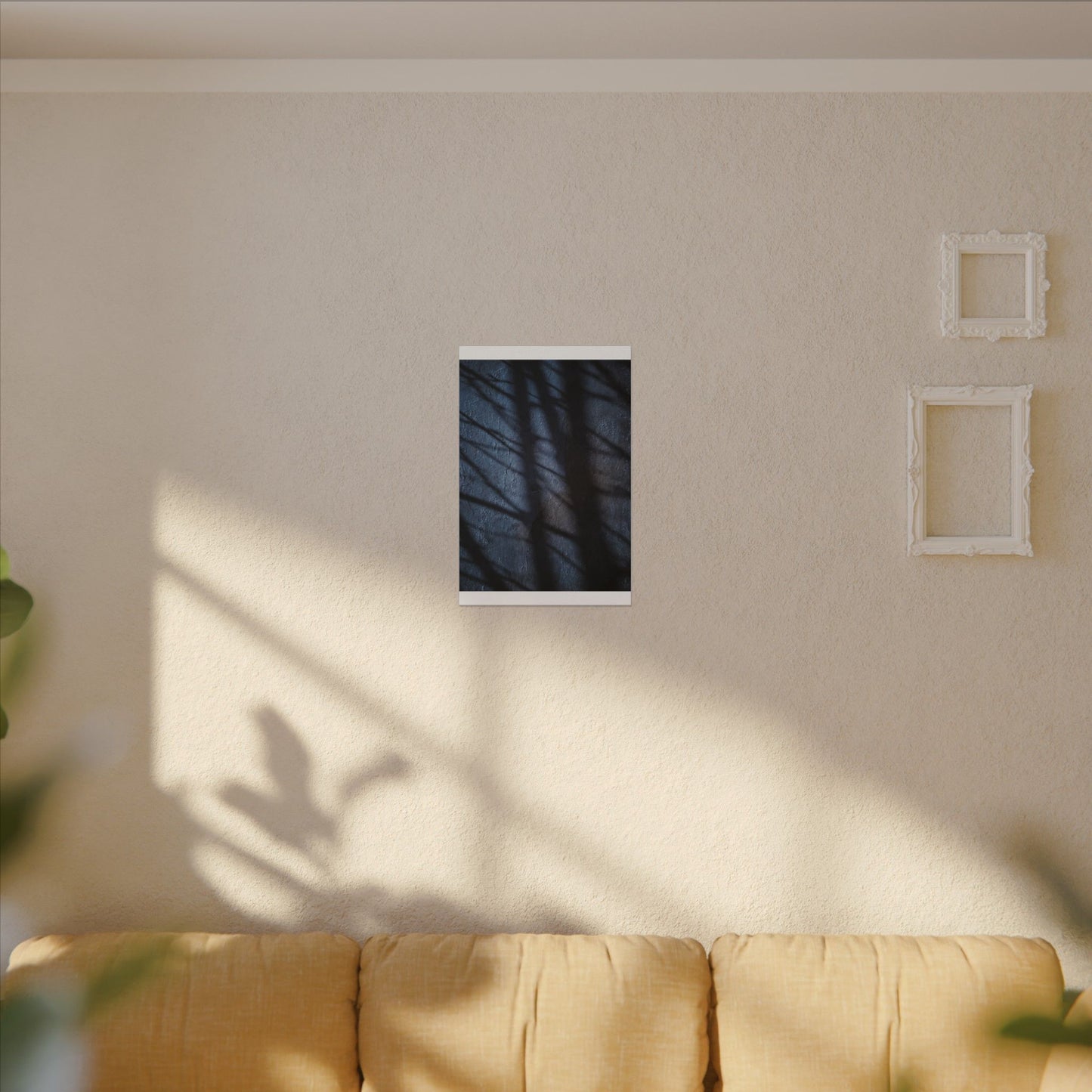 Dark Japandi Shadow Play in Moonlight | Moody Minimal Canvas Art