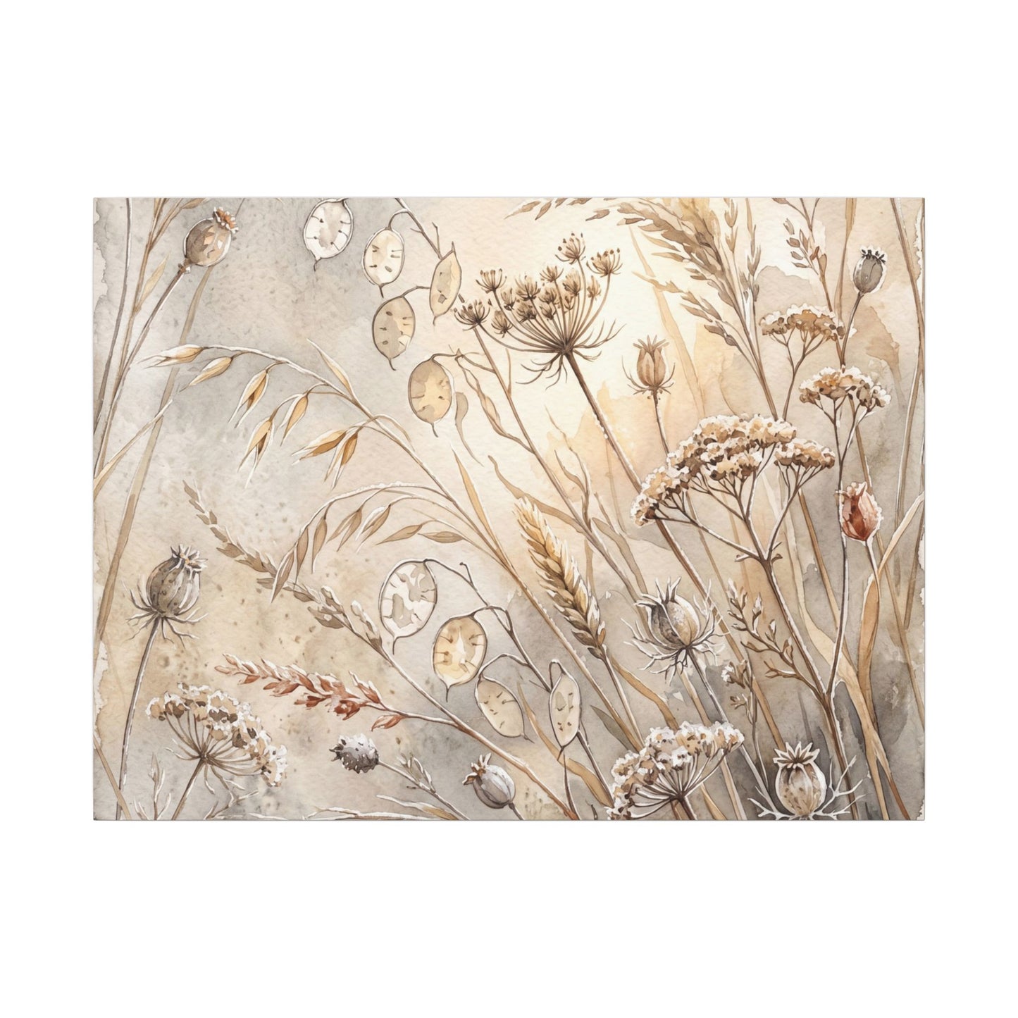 Winter Dried Flowers Watercolor Canvas Art | Warm Decor
