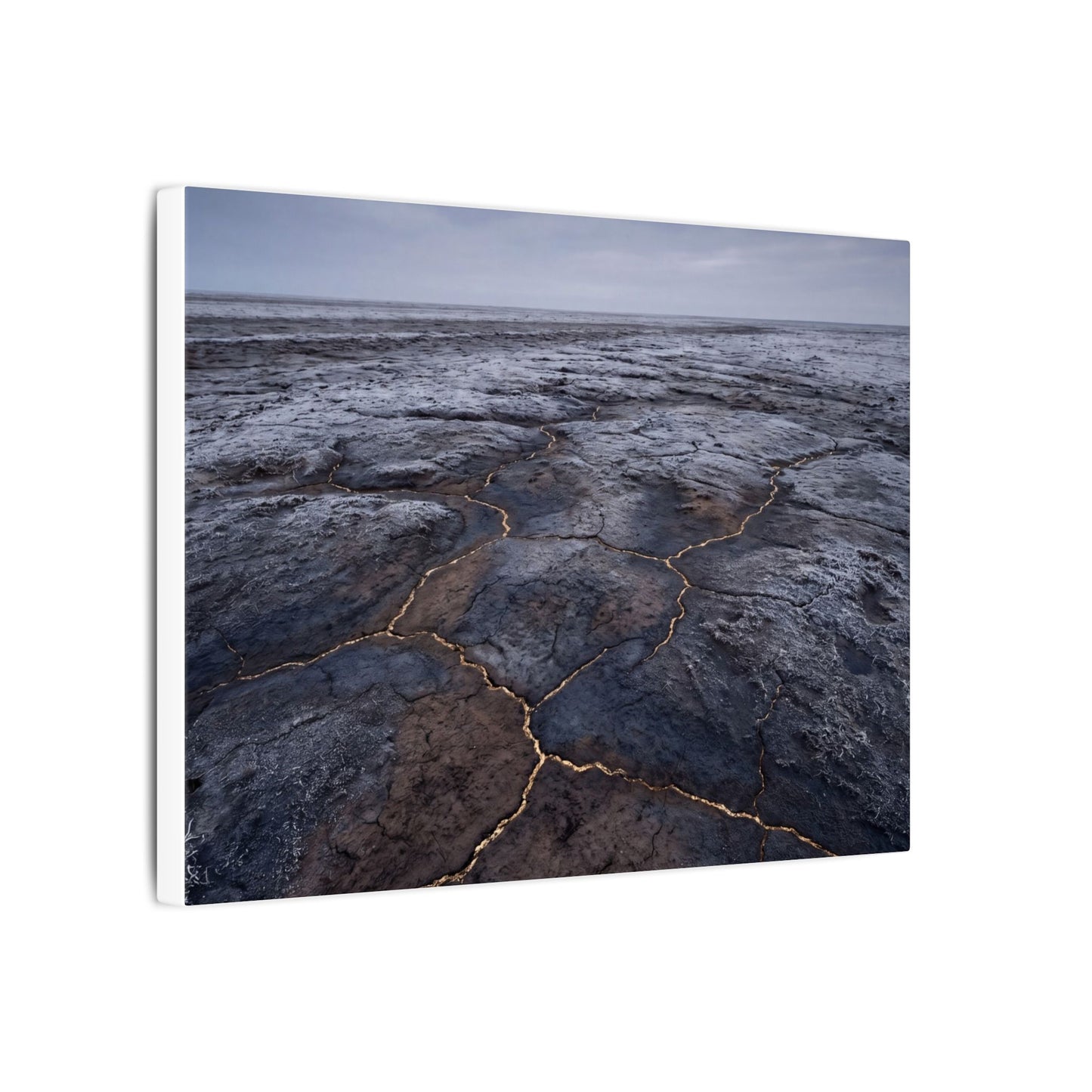 Dark Japandi Cracked Earth in Overcast | Dark Texture Canvas Art