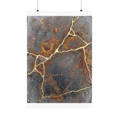 Kintsugi Rust Patina in Overcast | Gold Repair Wall Art Print