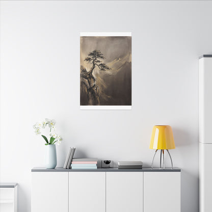 Pine Tree Charcoal Ink Canvas Art | Luxurious Dark Japandi Art