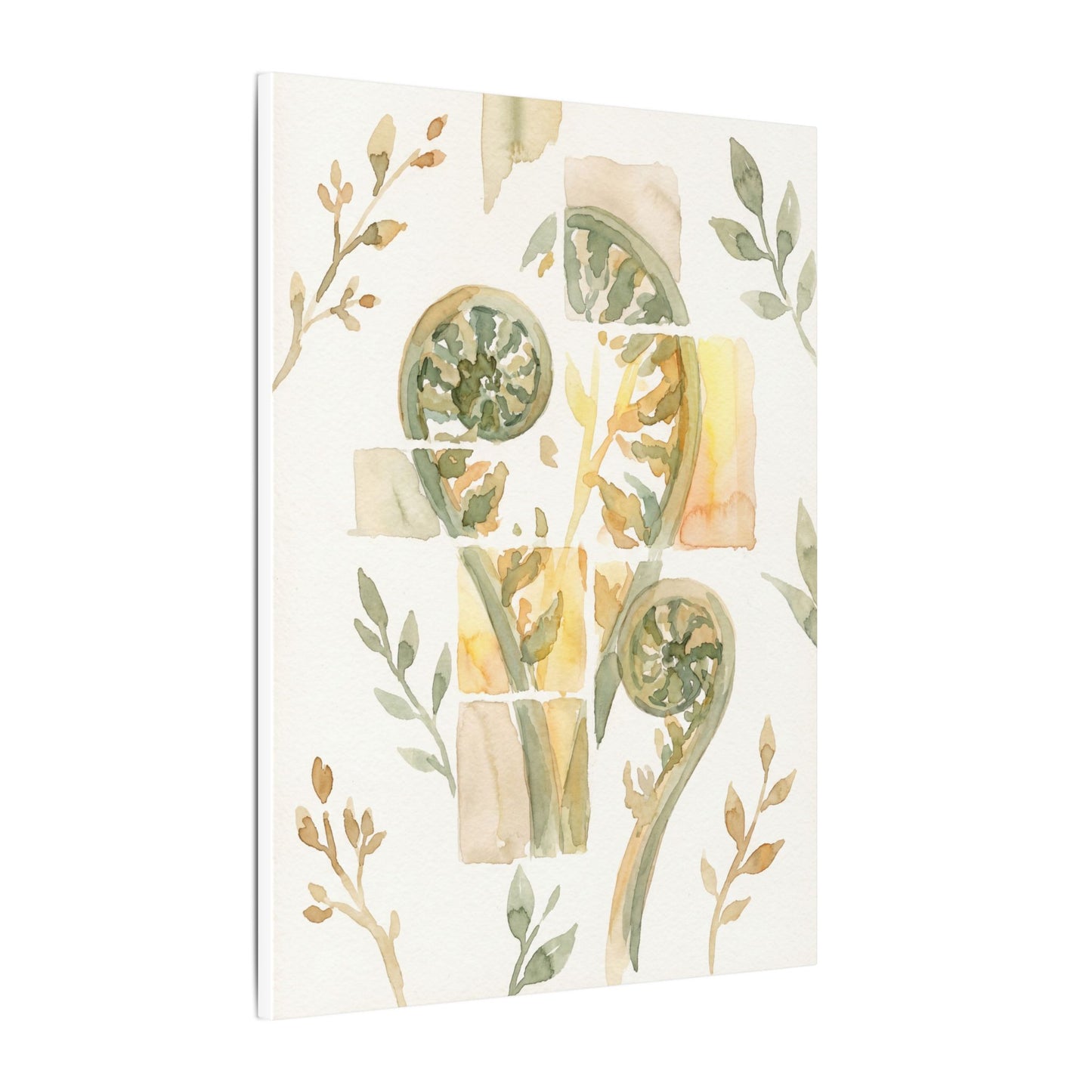 Earthy Fern Unfurling Canvas Art - Watercolor Japandi