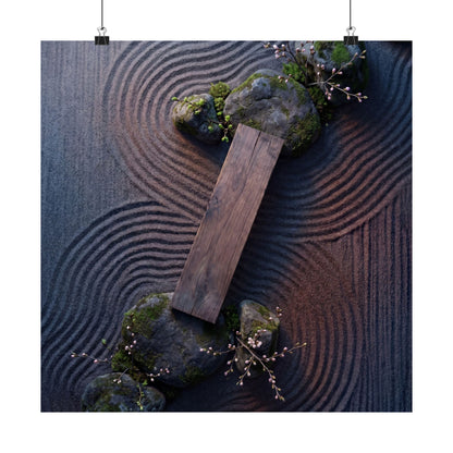 Rock Garden Moody Minimal Wall Art Print | Moody Dark Japandi Art