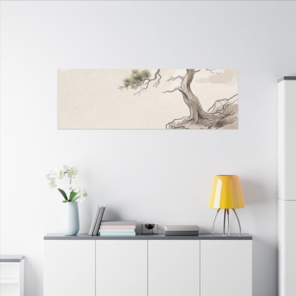 Japandi Pine Tree in Dappled | Minimal Line Canvas Art