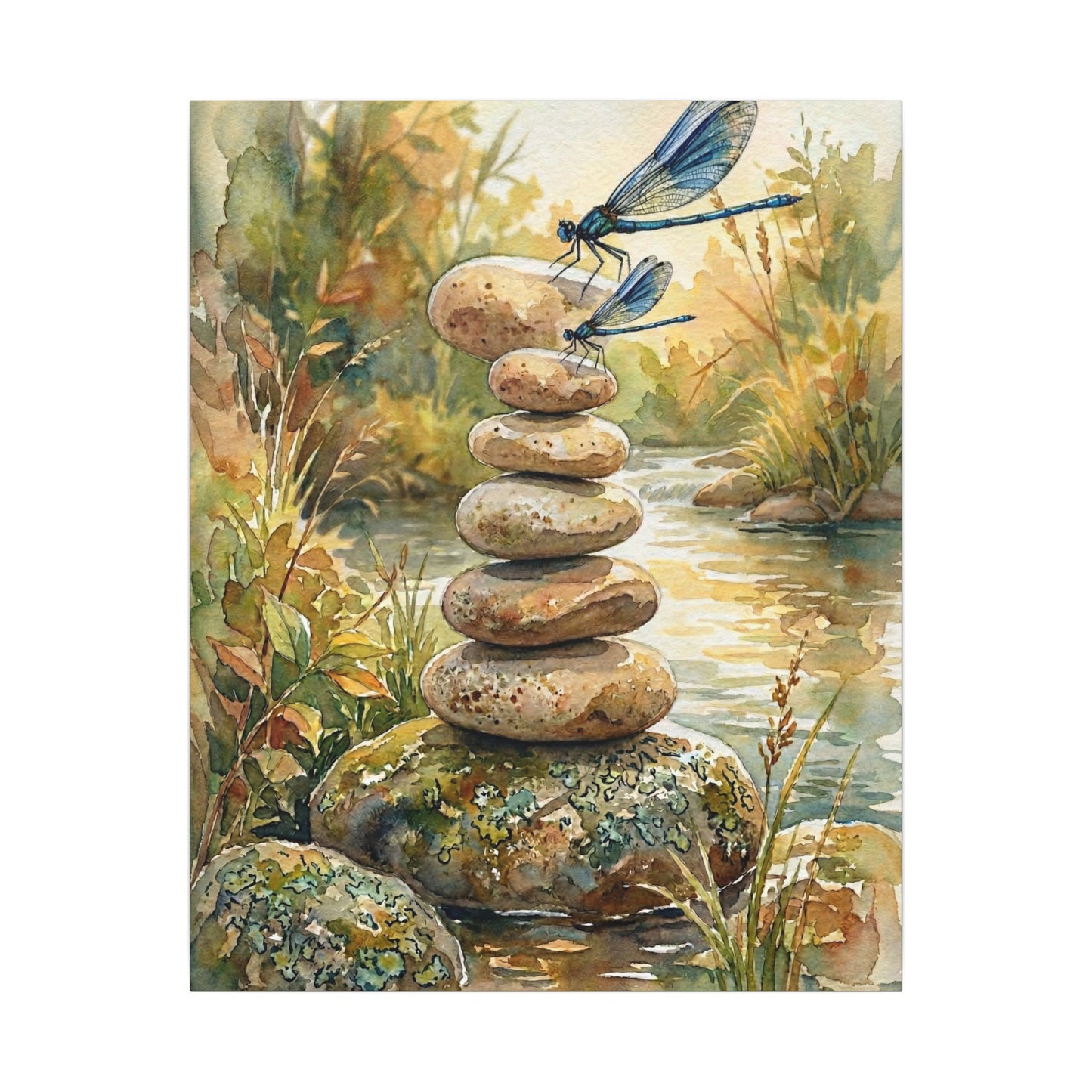 River Stones Summer Canvas Art | Japandi Cozy Design