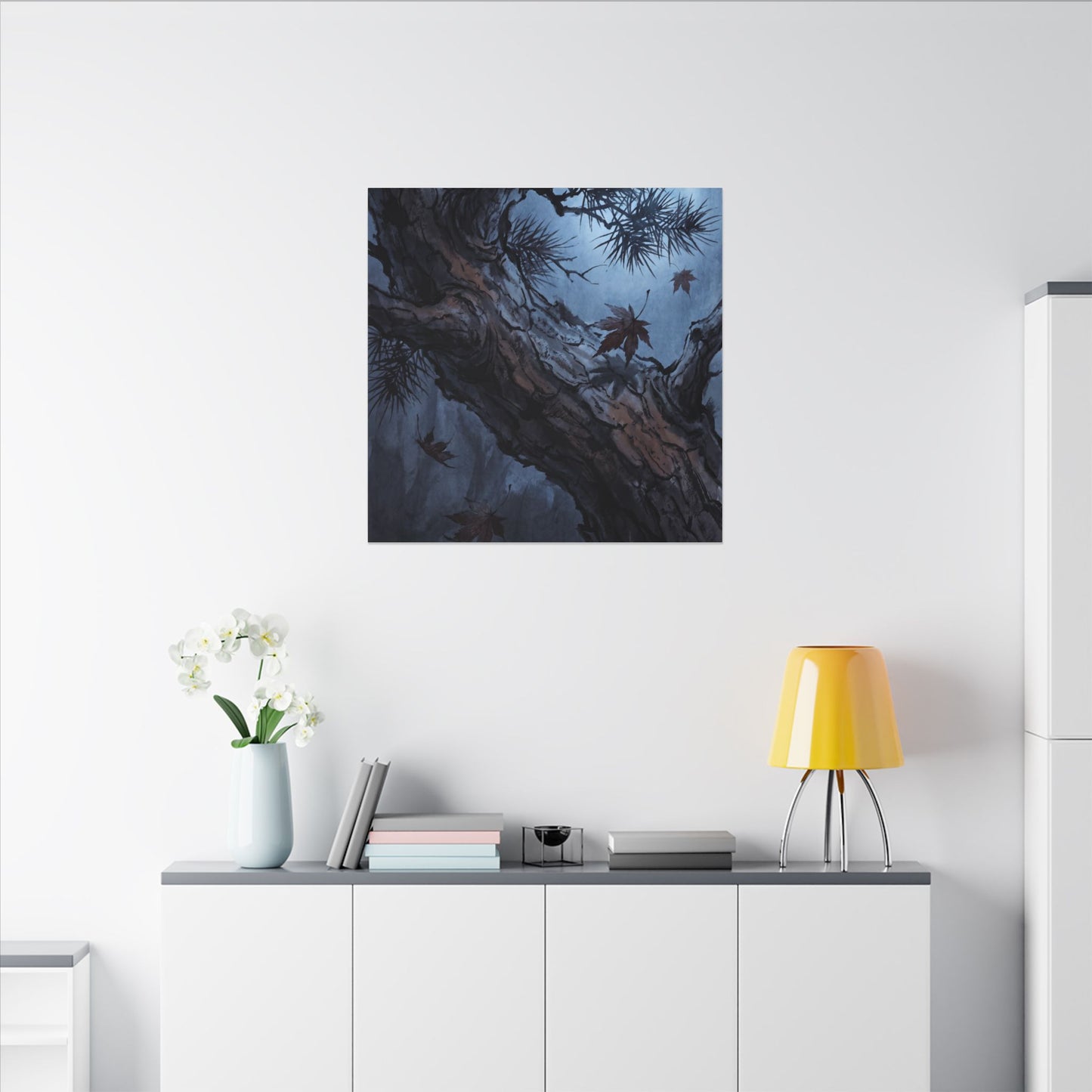 Atmospheric Pine Tree Canvas Art - Shadow Zen Dark Japandi