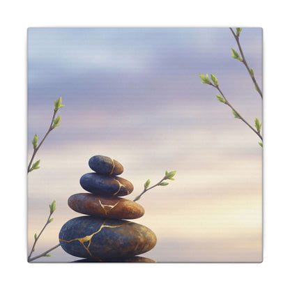 Spring River Stones Gold Vein Canvas Art | Philosophical Decor