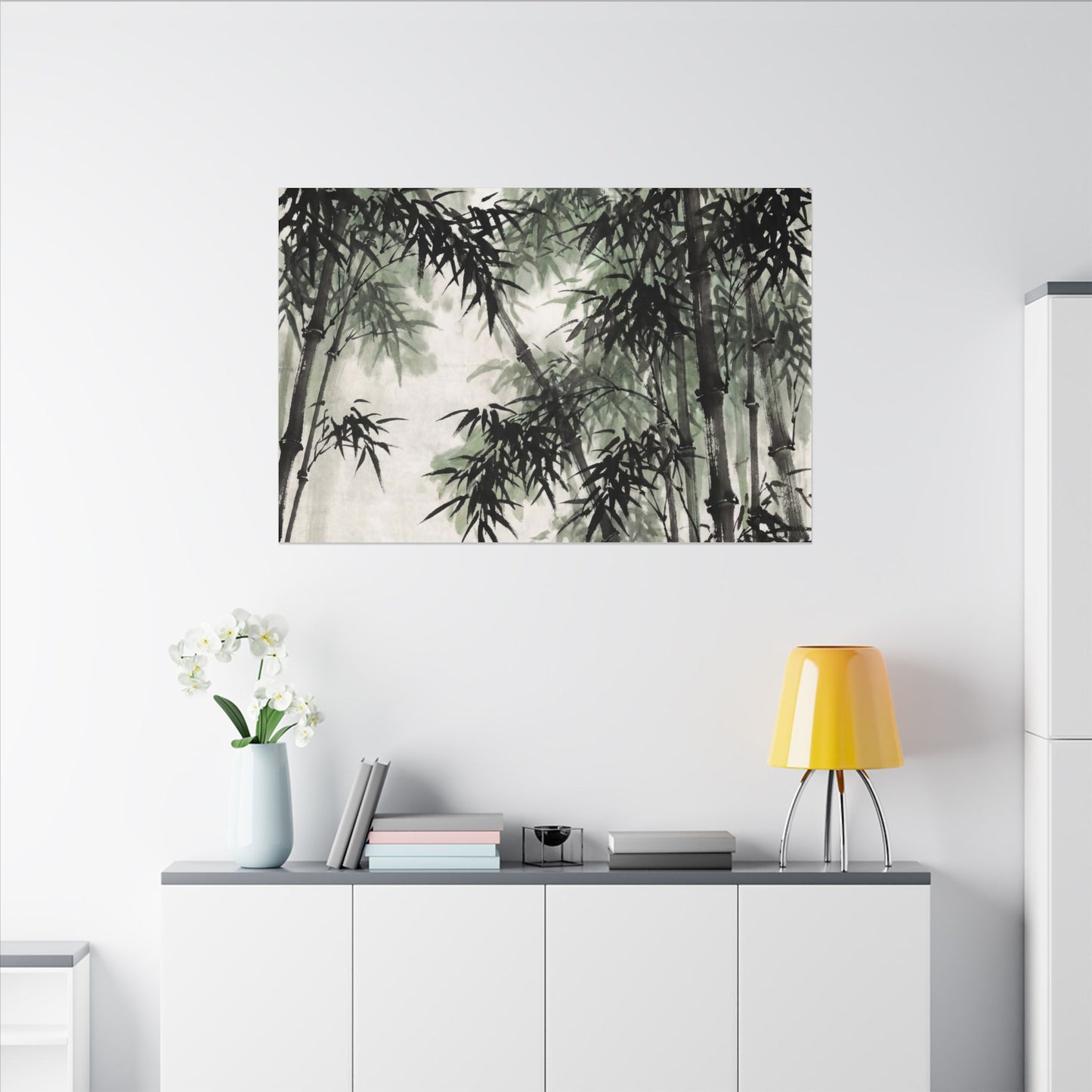Zen Bamboo Grove in Overcast | Sumi E Canvas Art