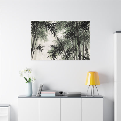 Zen Bamboo Grove in Overcast | Sumi E Canvas Art
