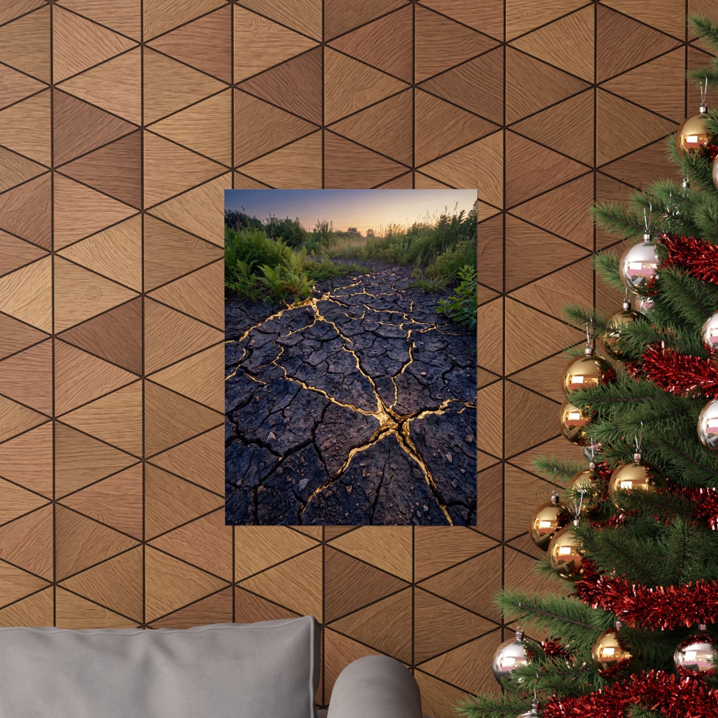 Cracked Earth Crackle Gold Wall Art Print | Beautiful Kintsugi Art
