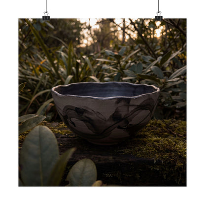 Seijaku Ceramic Bowl Wall Art Print - Dark Japandi Charcoal Ink