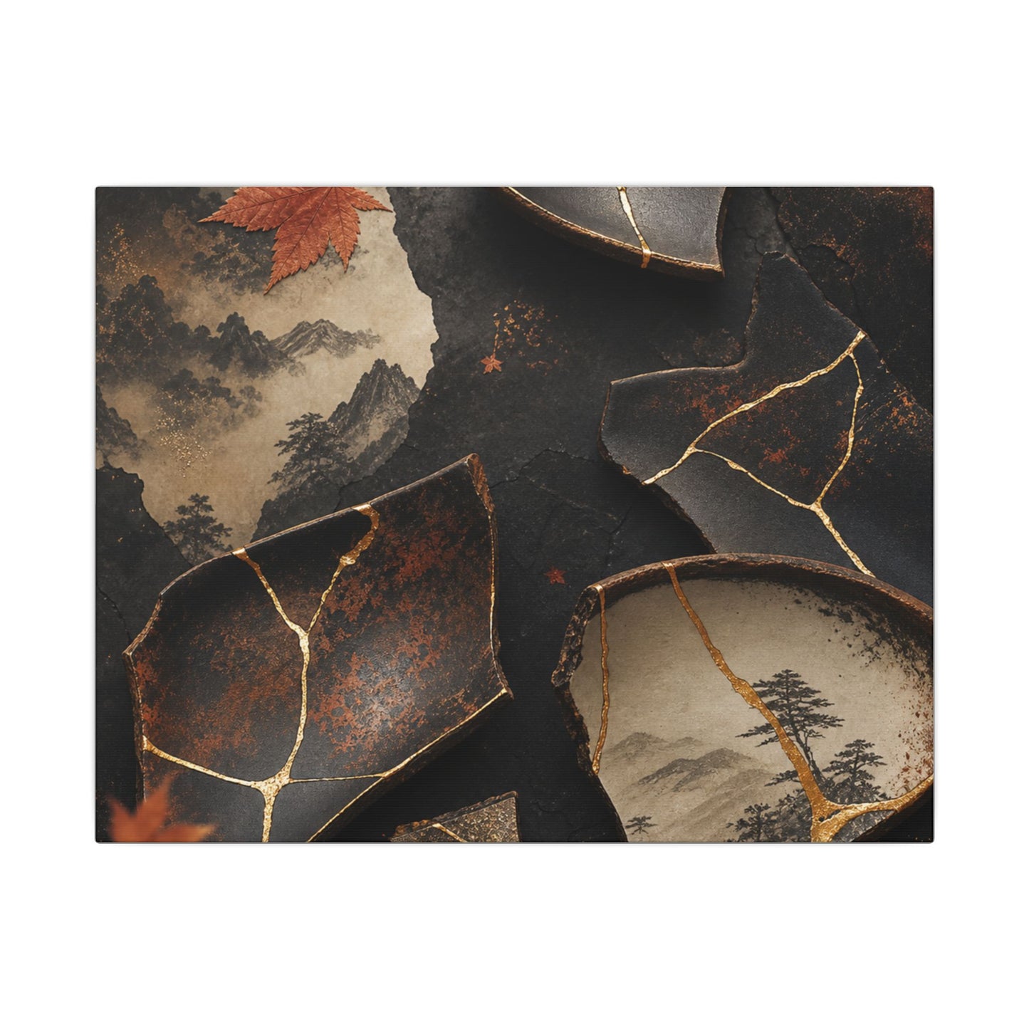 Broken Pottery Gold Vein Canvas Art | Philosophical Kintsugi Art