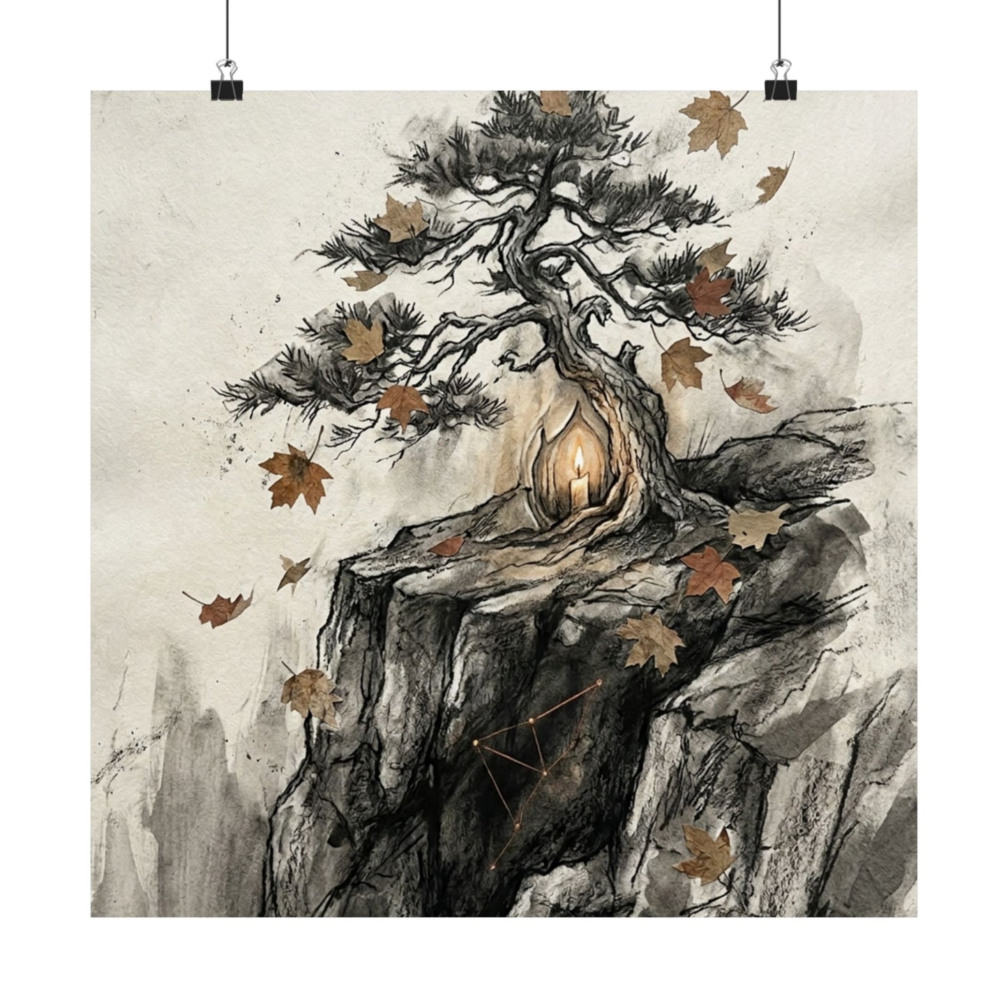 Pine Tree Autumn Wall Art Print | Japandi Elegant Design