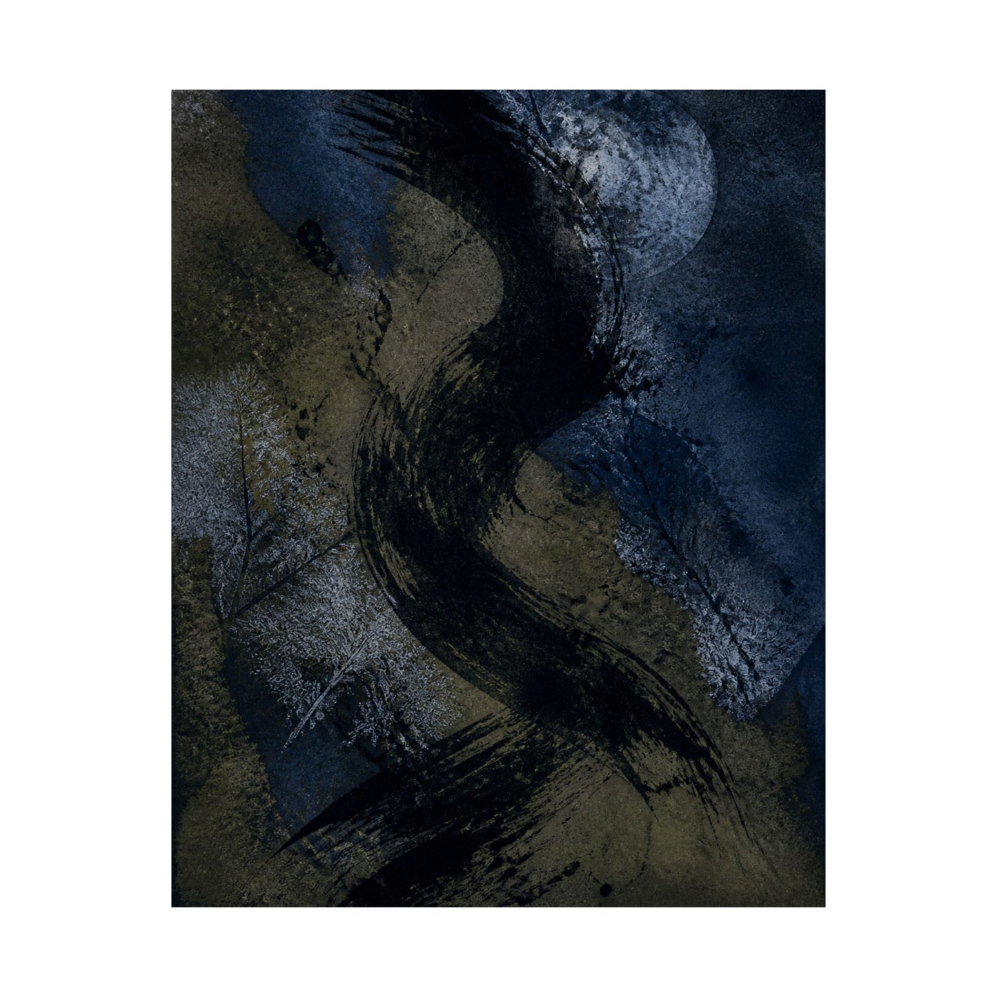 Ink Brushstroke Winter Wall Art Print | Dark Japandi Atmospheric Design