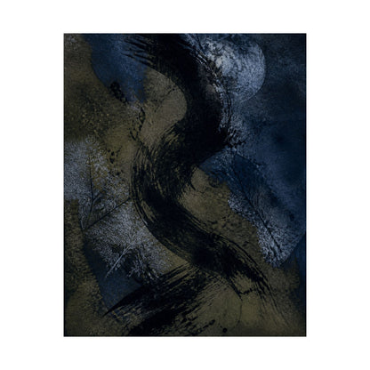 Ink Brushstroke Winter Wall Art Print | Dark Japandi Atmospheric Design
