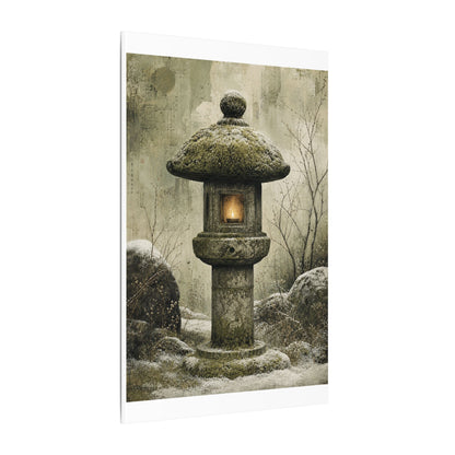 Stone Lantern Winter Canvas Art | Japandi Neutral Design