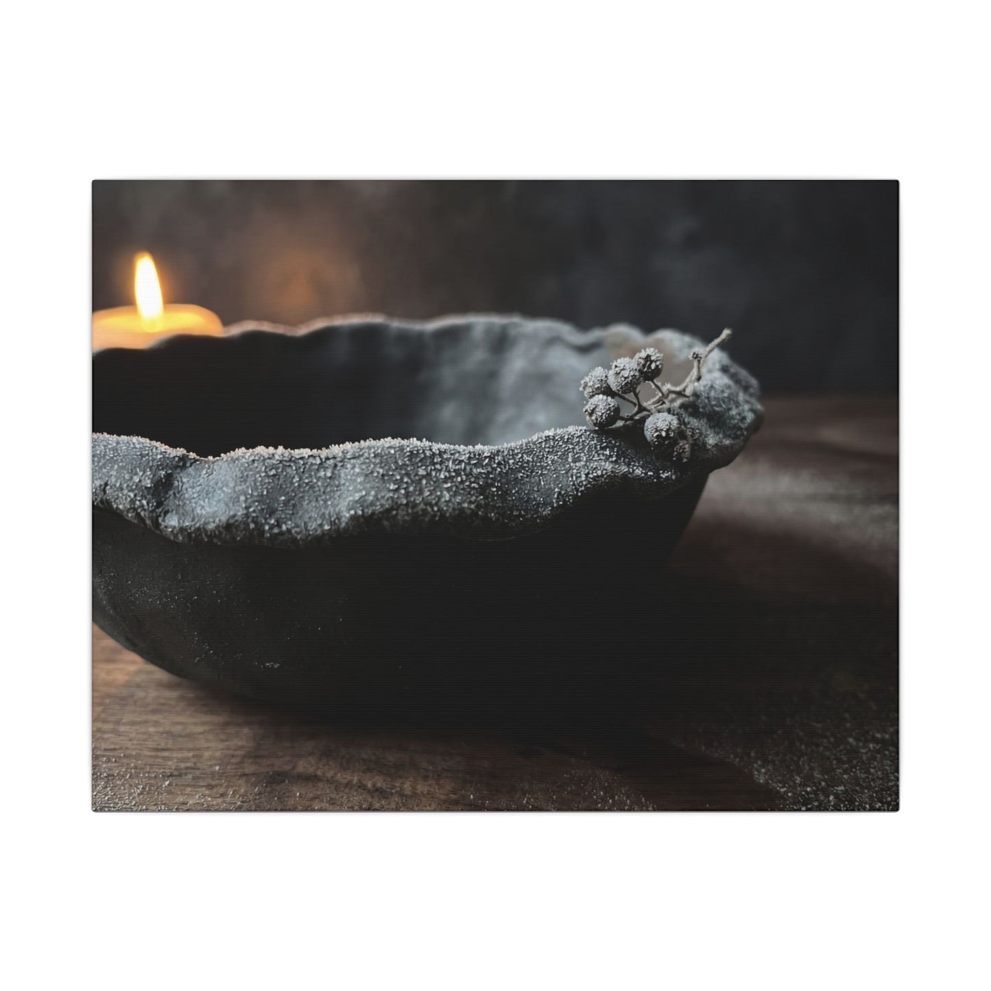 Ceramic Bowl Canvas Art | Winter Dark Japandi Shadow Zen Art Art Print