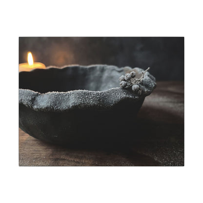Ceramic Bowl Canvas Art | Winter Dark Japandi Shadow Zen Art Art Print