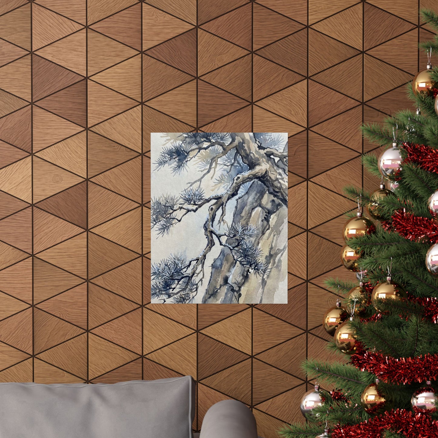 Seijaku Pine Tree Wall Art Print - Japandi Watercolor