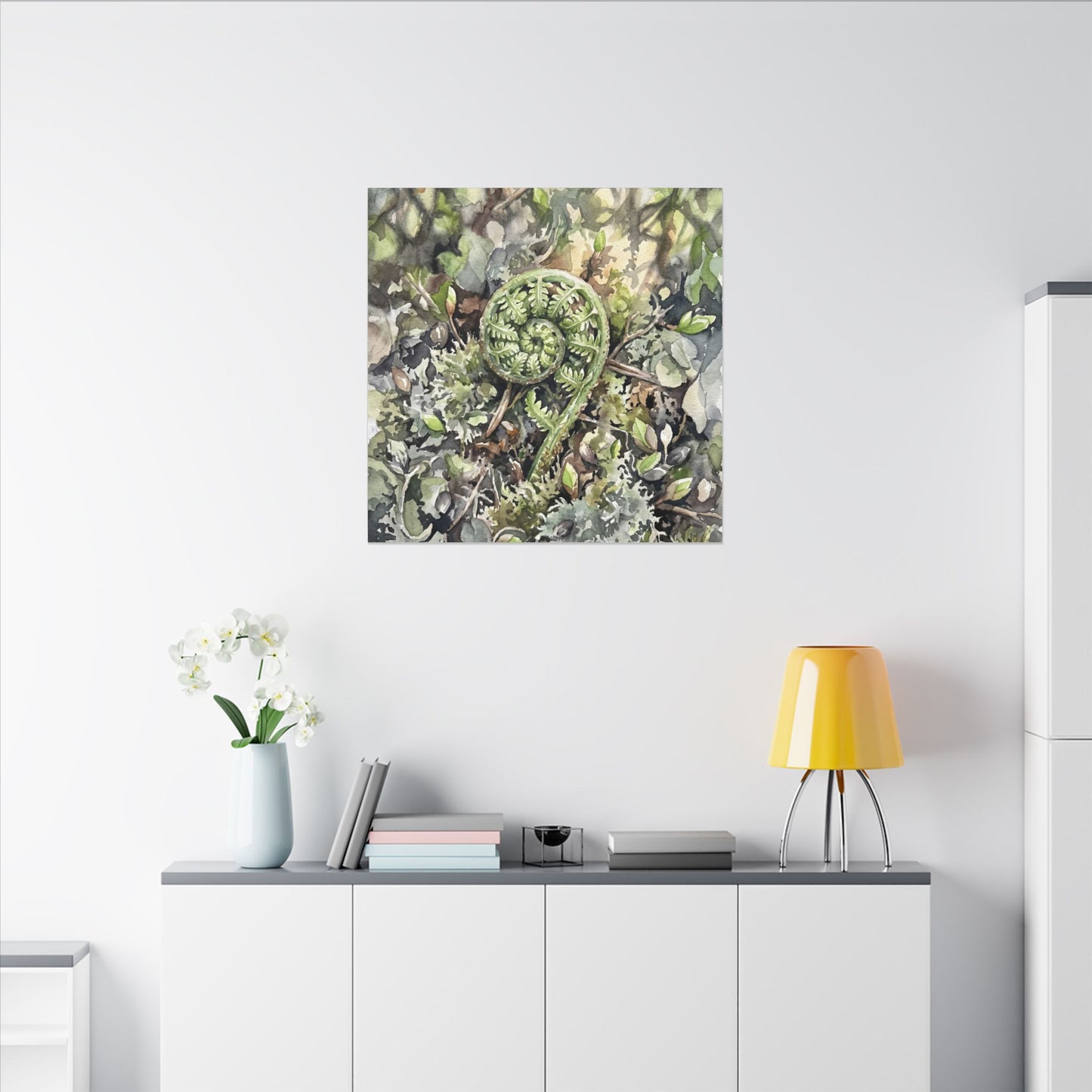 Fern Unfurling Spring Canvas Art | Japandi Neutral Design