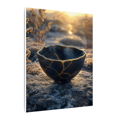 Ceramic Bowl Canvas Art | Winter Kintsugi Gold Repair Art