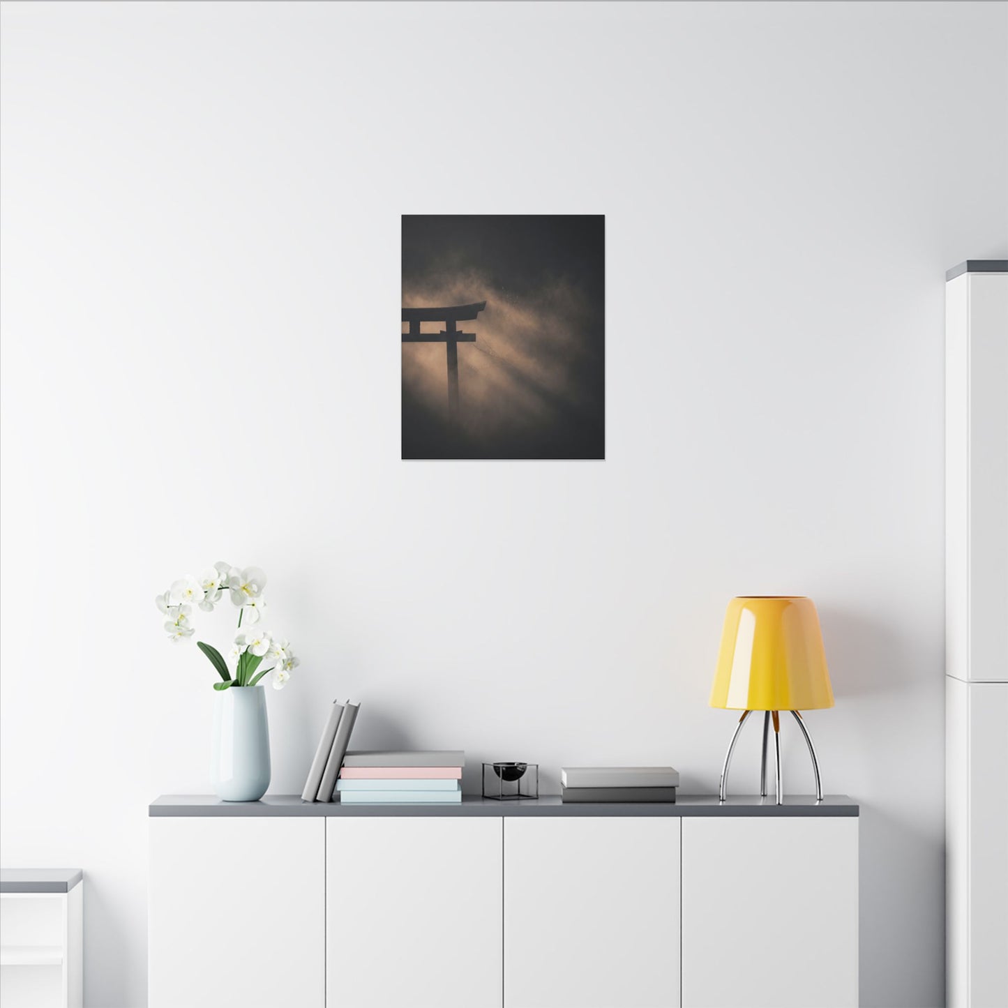 Torii Gate Shadow Zen Canvas Art | Bold Dark Japandi Art