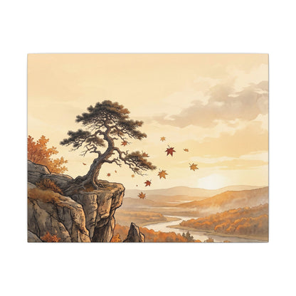 Pine Tree Autumn Canvas Art | Japandi Warm Design