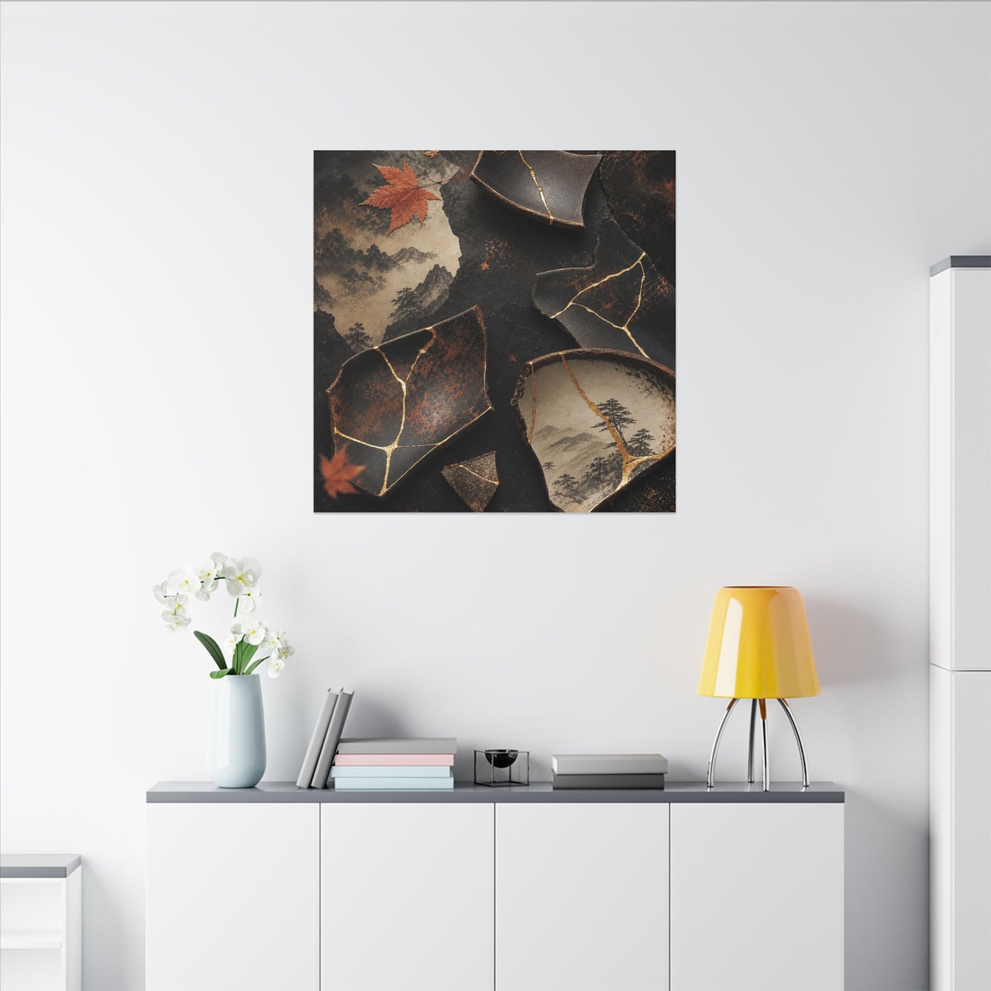 Broken Pottery Gold Vein Canvas Art | Philosophical Kintsugi Art