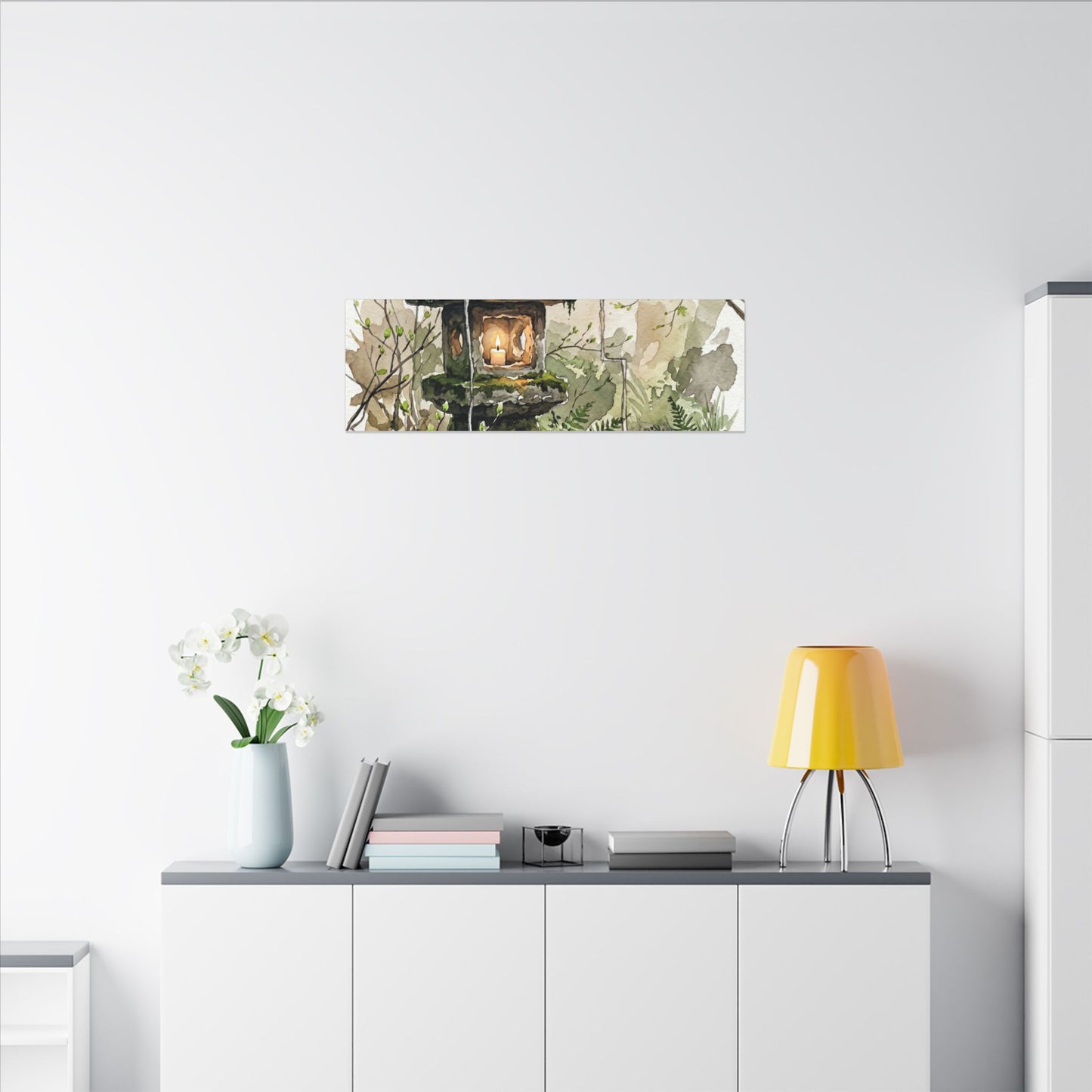 Stone Lantern Watercolor Canvas Art | Elegant Japandi Art