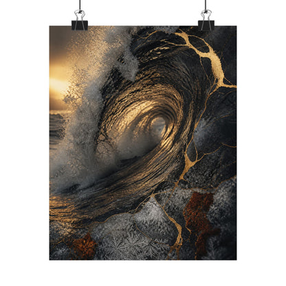 Healing Ocean Wave Wall Art Print - Gold Vein Kintsugi