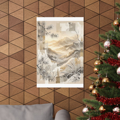 Mountain Mist Japanese Pattern Wall Art Print | Earthy Japandi Art