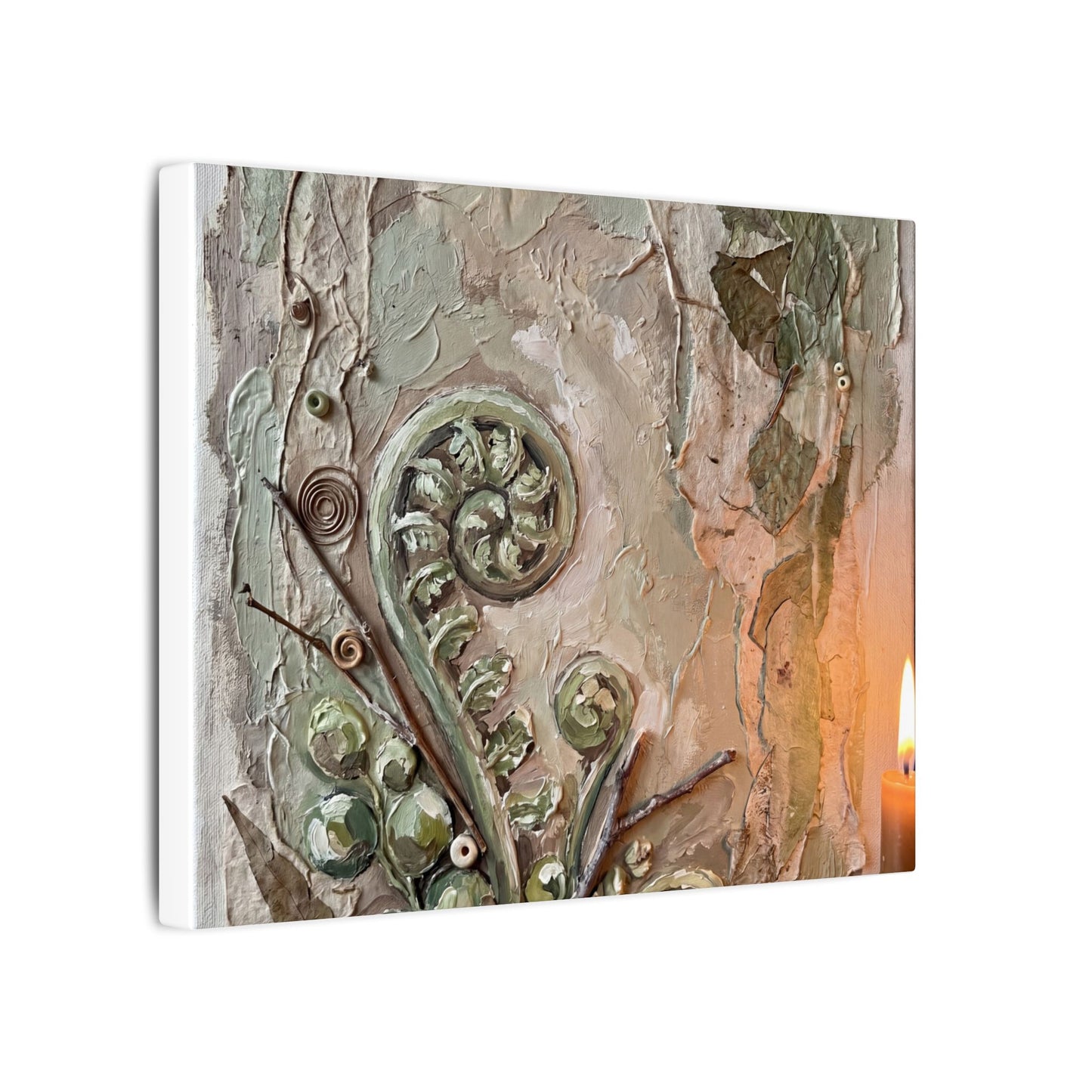 Japandi Fern Unfurling in Candlelight | Texture Canvas Art