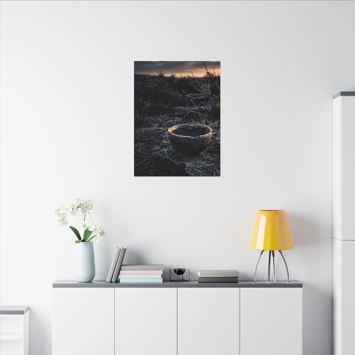 Kanso Ceramic Bowl Canvas Art - Dark Japandi Dark Texture