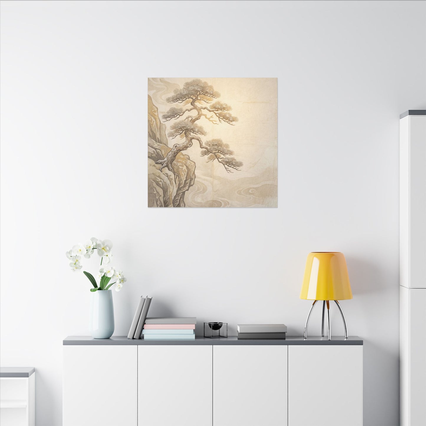 Winter Pine Tree Japanese Pattern Canvas Art | Elegant Decor