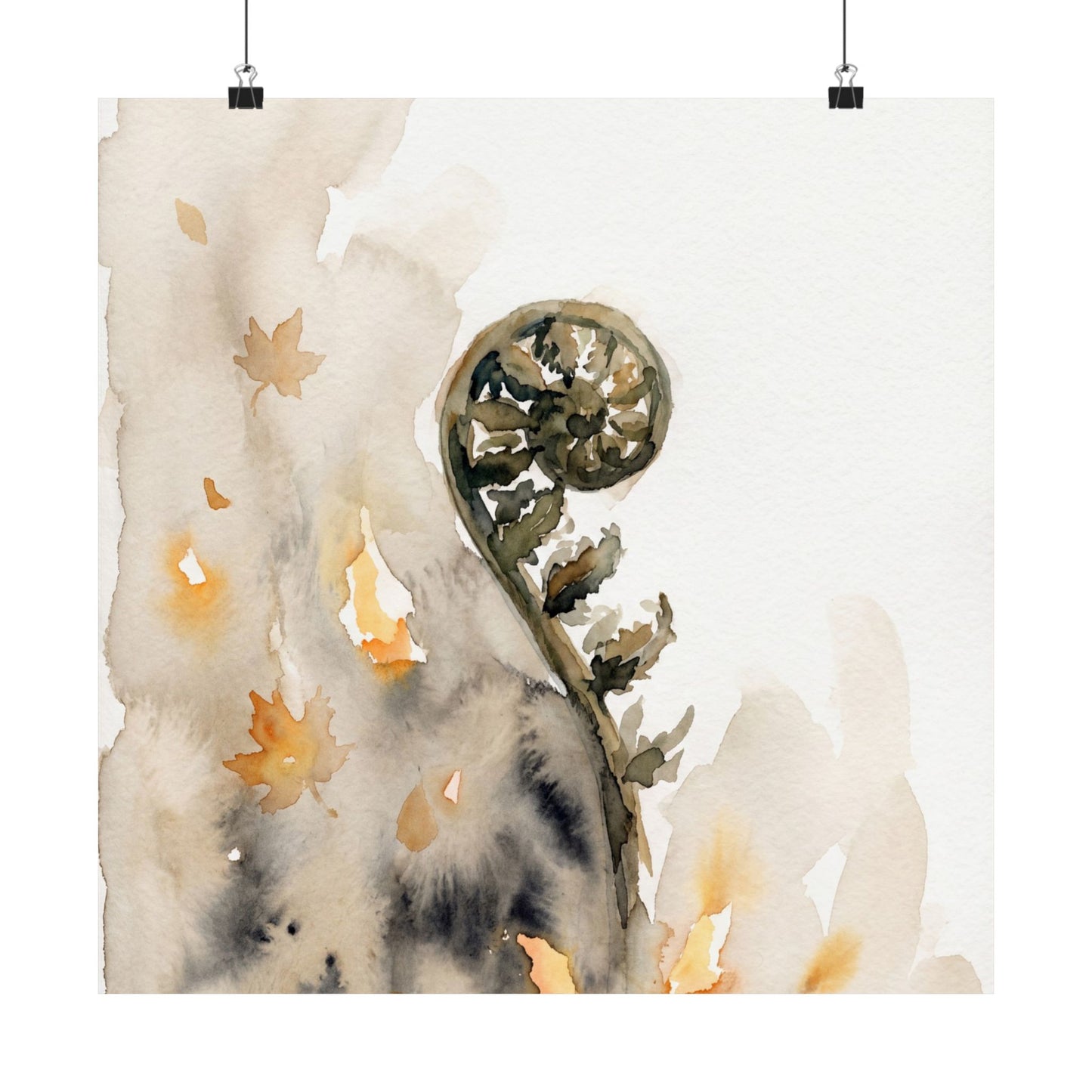 Fern Unfurling Watercolor Wall Art Print | Neutral Japandi Art