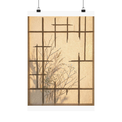 Japandi Shoji Screen in Golden Hour | Minimal Line Wall Art Print Art Print