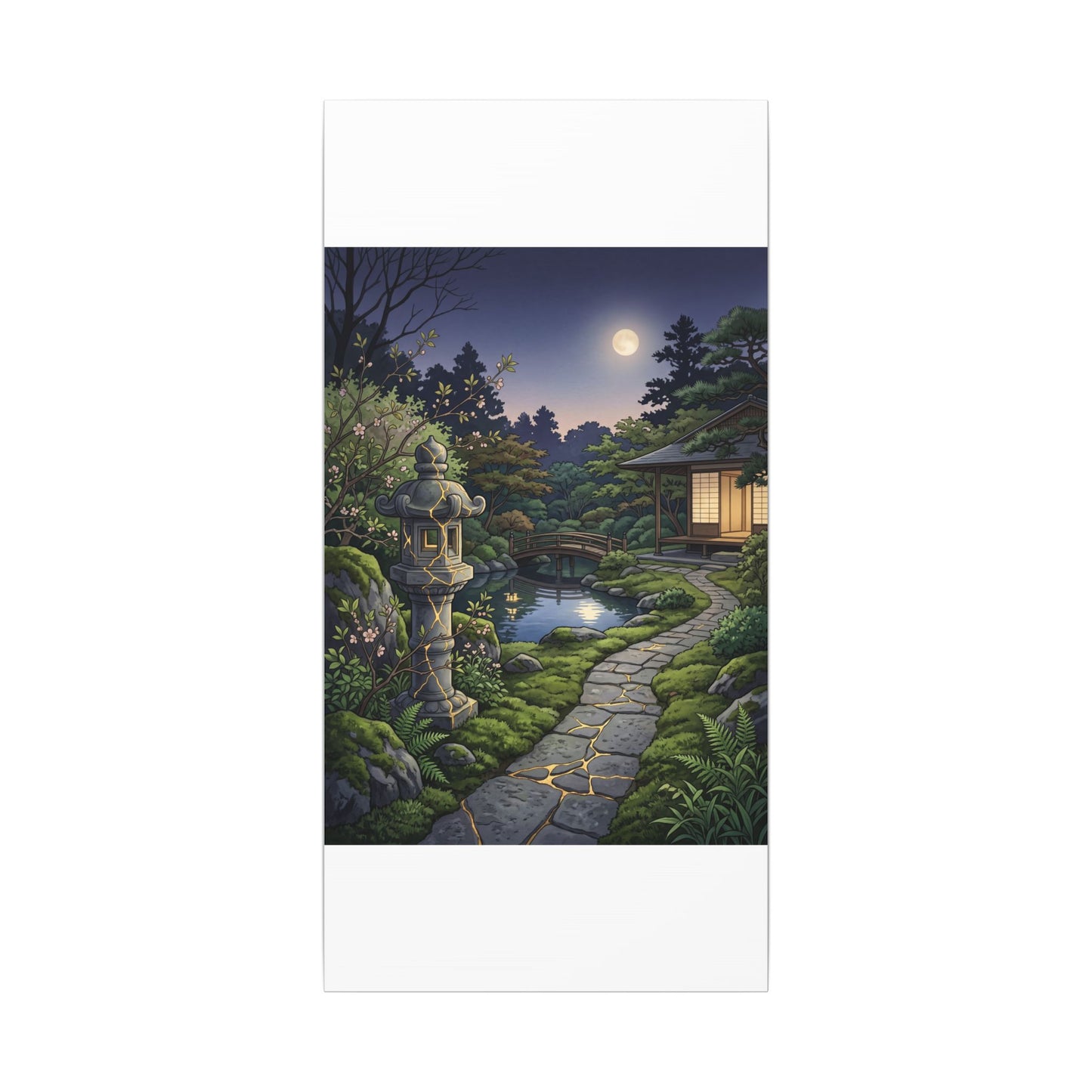 Spring Moonlit Garden Gold Vein Canvas Art | Resilient Decor