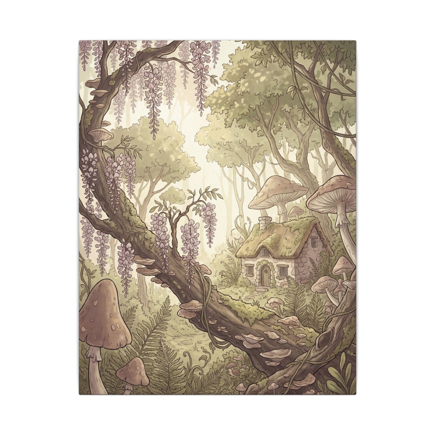 Summer Wisteria Mushroom Illustration Canvas Art | Enchanting Decor