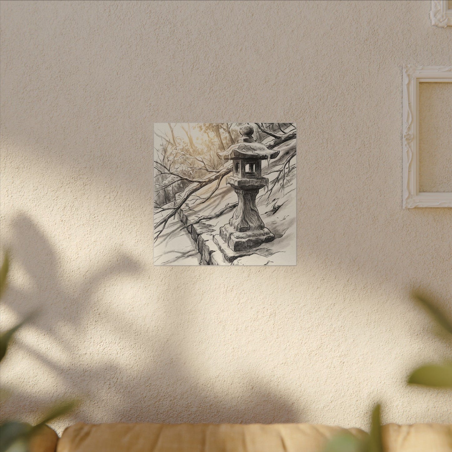 Golden Hour Stone Lantern Canvas Art - Japandi Kanso